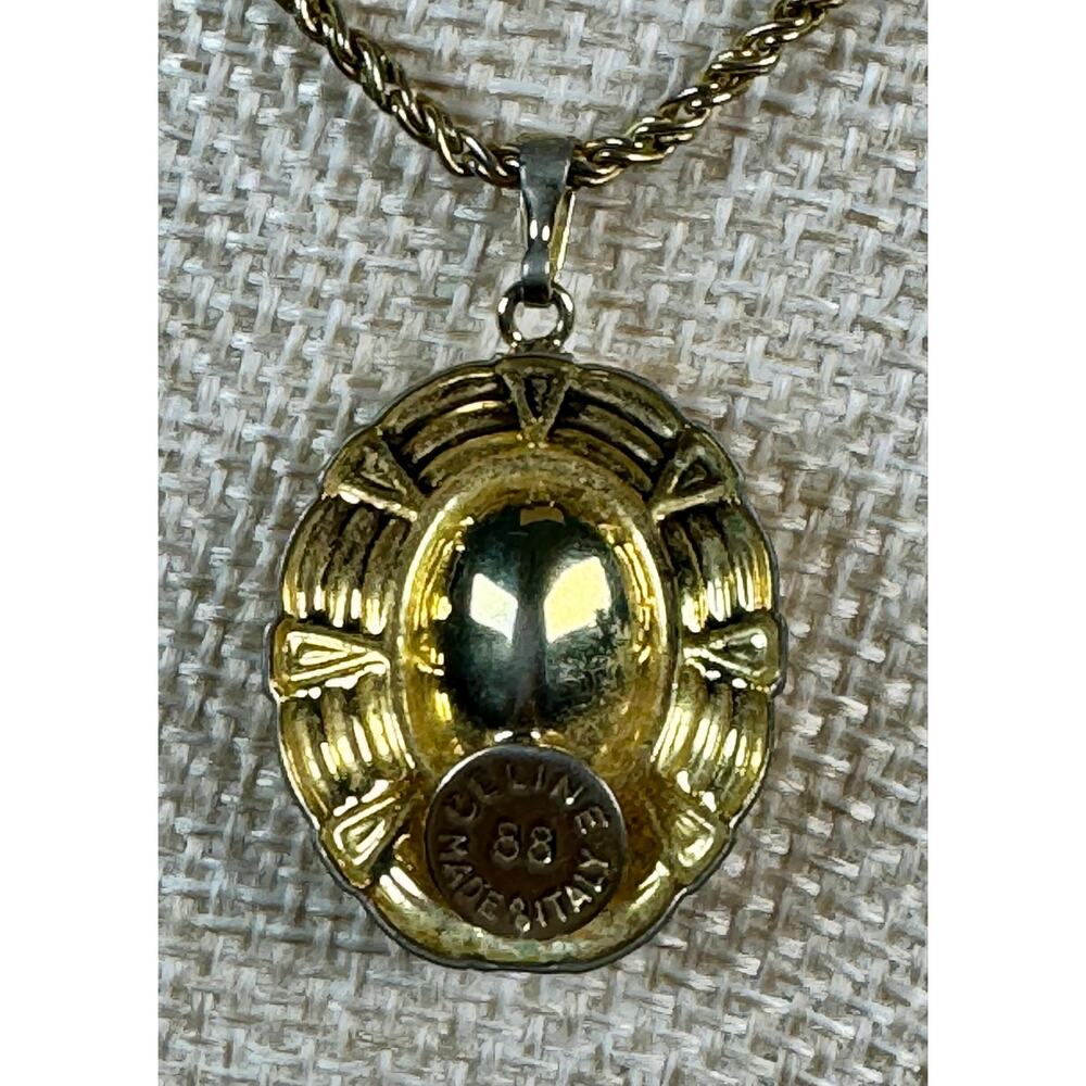 Celine Vintage Gold Tone Medallion Pendant Necklace Rope Chain - Picture 3 of 5